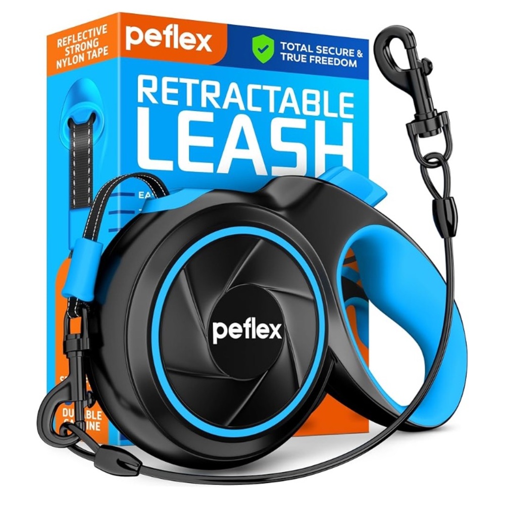Peflex Retractable Leash in Black and Blue